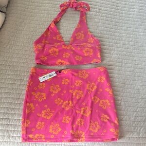 Garage Floral Pink Halter Top and Skirt Set